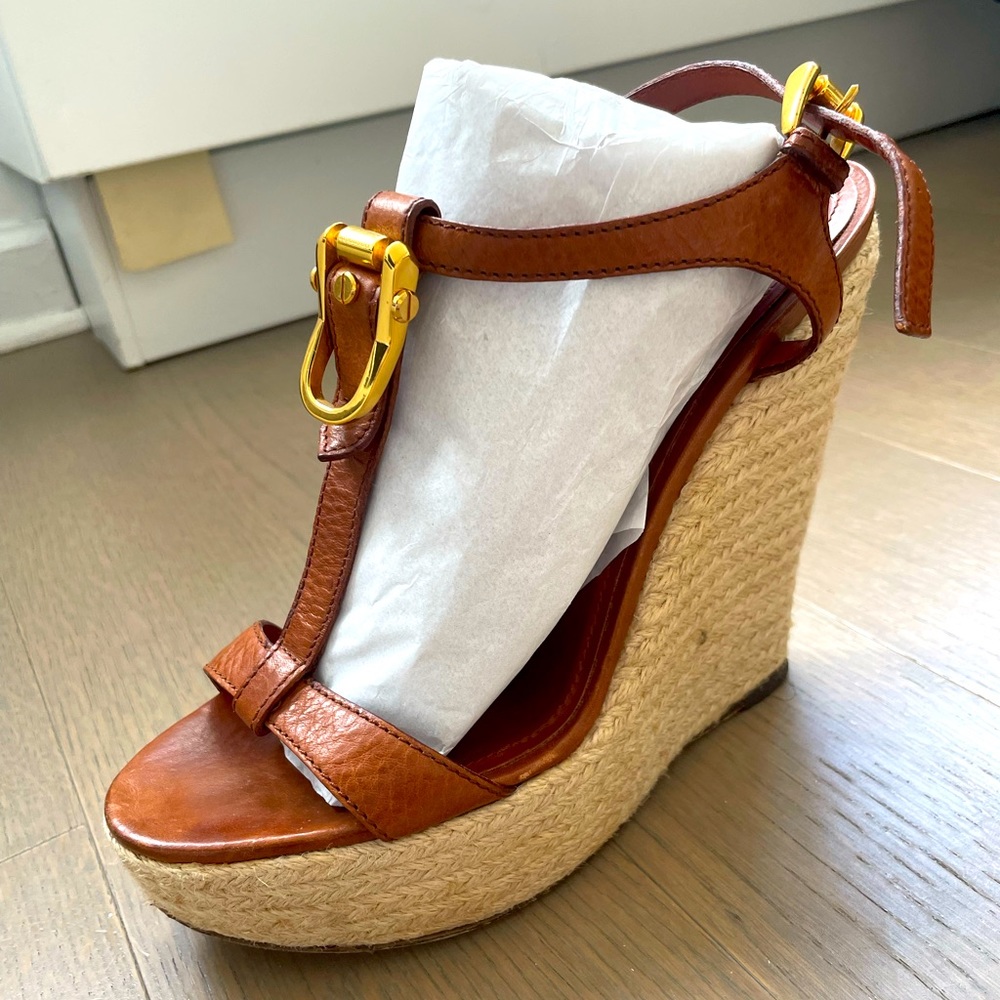 Burberry platform wedge espadrille sandals